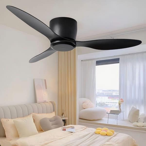 52 in. Indoor Black Flush Mount Ceiling Fan with 6 Speed and Reversible DC Motor, Remote Control