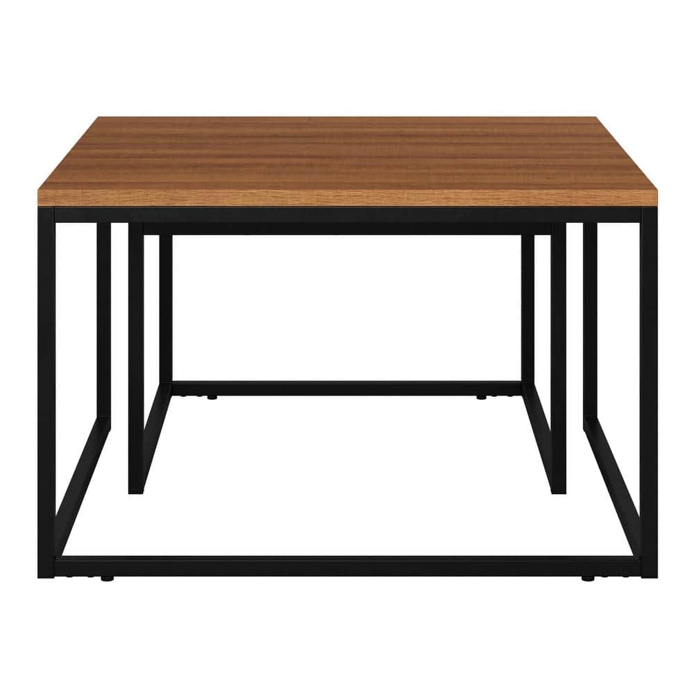 Fort Worth Brown Wood and Black Metal Square Nesting Coffee Tables