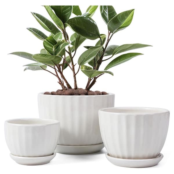 3-Piece Ceramic Plant Pot Set (4, 5.5, 7 Inch) with Saucers-Flower Planter with Drainage Holes for Houseplants