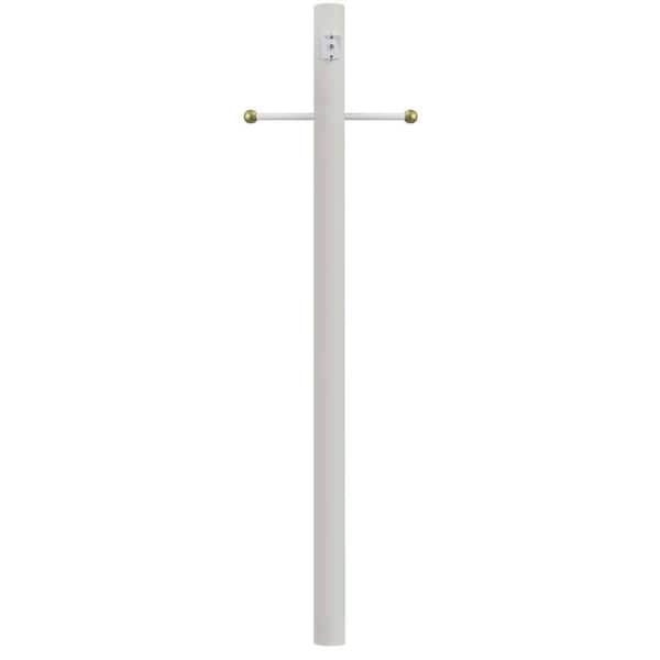 SOLUS 8 ft. White Outdoor Direct Burial Lamp Post with Cross Arm and Auto Dusk-Dawn Photocell fits 3 in. Post Top Fixtures