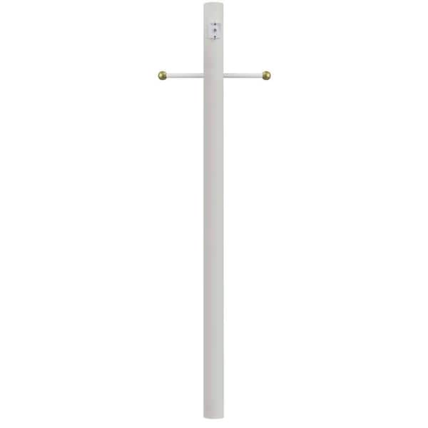 SOLUS 7 ft. White Outdoor Direct Burial Lamp Post with Cross Arm and Auto Dusk-Dawn Photocell fits 3 in. Post Top Fixtures