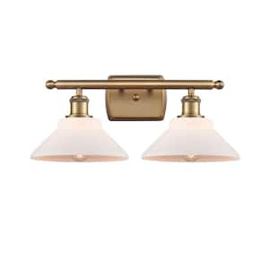 Orwell 18 in. 2-Light Brushed Brass Vanity Light with Matte White Glass Shade