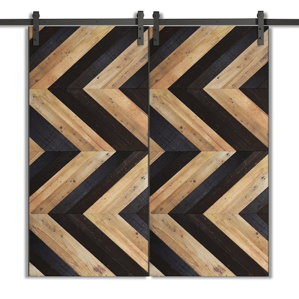 Urban Woodcraft 40 in. x 83 in. Northridge Reclaimed Stained Wood Sliding Double Barn Door with Hardware Kit