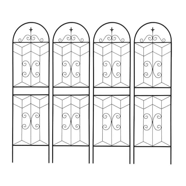 Tenleaf 4-Piece Black Metal Garden Trellis 19.7 x 71 in. Rustproof Trellis for Climbing Plants Outdoor Rustproof Plant Support