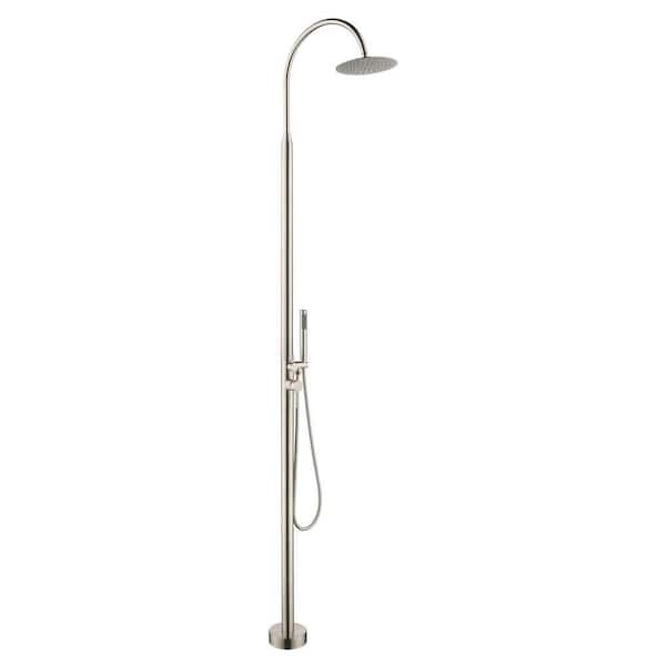 2-Handle 2-Spray Outdoor Freestanding Shower Faucet Kit 1.8 GPM Floor Mount Shower Kit w/ Hand Shower in Brushed Nickel