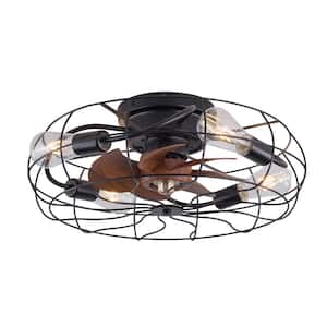 19.6 in. 4-Lights Indoor Black Cage Ceiling Fan with Kit and Remote
