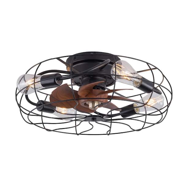 UMEILUCE 19.6 in. 4-Lights Indoor Black Cage Ceiling Fan with Kit and Remote