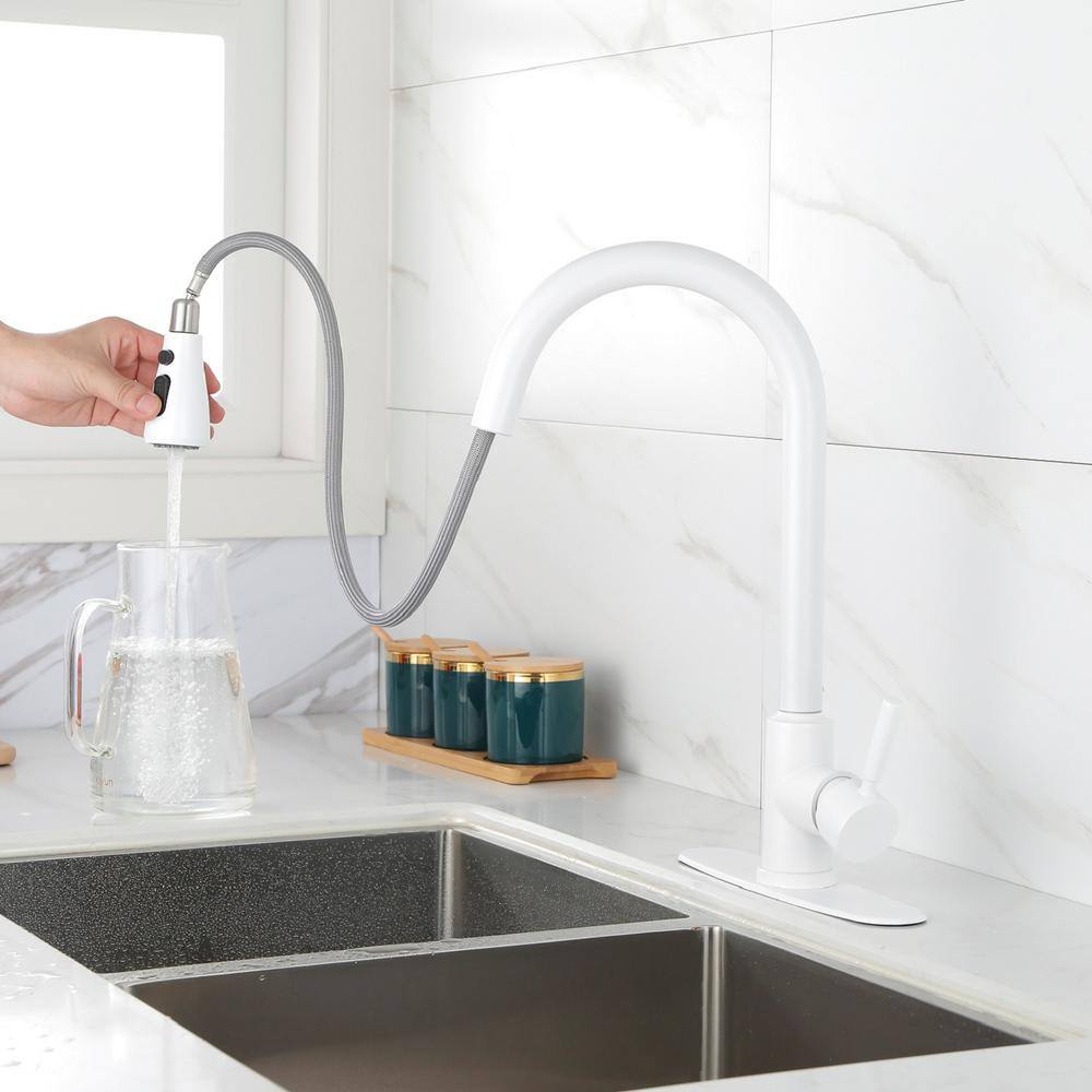 White Stainless Steel Pull Down Kitchen Faucet with Touch Activation