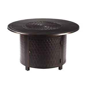 44 in. x 44 in. Copper Round Aluminum Propane Fire Pit Table with Glass Beads, 2 Covers, Lid, 55,000 BTUs