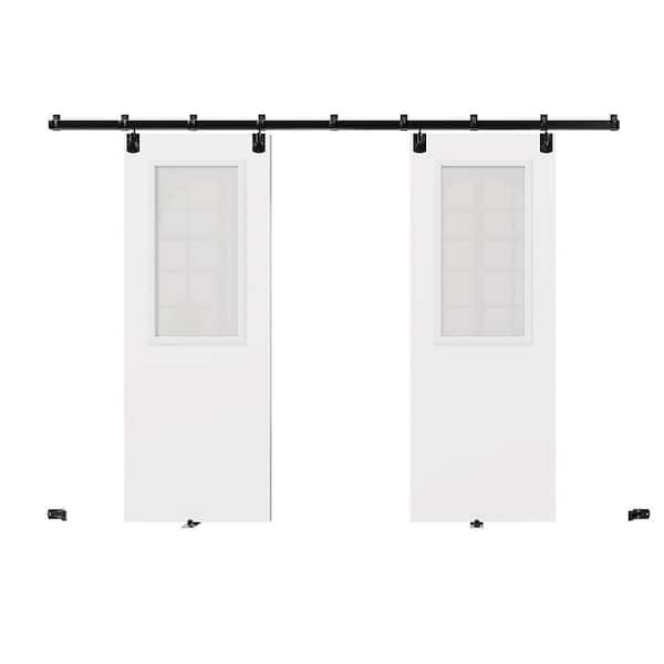 60 in. x 80 in. 1 Lite, Frosted Glass, White Primed, Composite, Exterior Sliding Barn Door with Hardware Kit