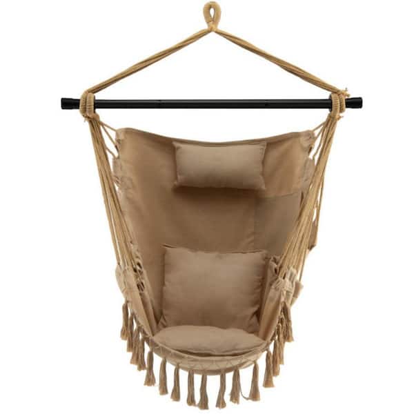 Unbranded 51.2 in. W x 56.5 in. H Replacement Outdoor Hanging Rope Swing Chair with Soft Pillow and Cushions, Beige