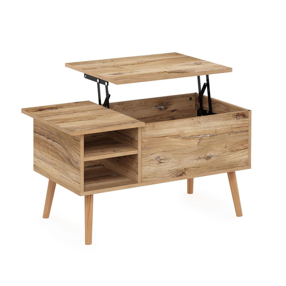 Flagstaff Oak Lift-Top Coffee Table with Hidden Storage and Shelves