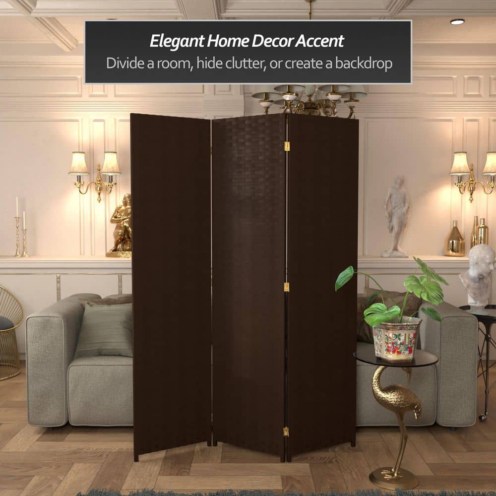 Dark Mocha Woven Fiber 6 ft. Folding Room Divider