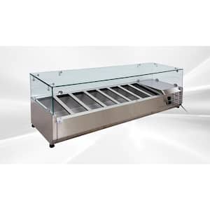 60 in. W 2.1 cu. ft. Commercial Countertop Refrigerator Condiment Prep Rail with Glass Sneeze Guard in Stainless Steel