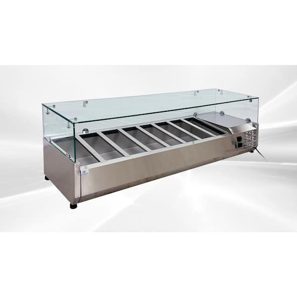Cooler Depot 60 in. W 2.1 cu. ft. Commercial Countertop Refrigerator Condiment Prep Rail with Glass Sneeze Guard in Stainless Steel