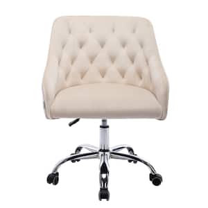 White Faux Leather Chair Cute Computer Task Chair with Armrest and Backrest 360° Swivel Height Adjustable