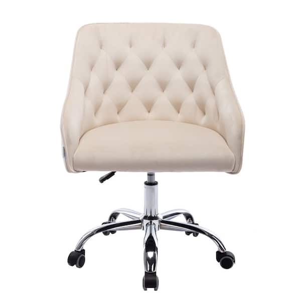Unbranded White Faux Leather Chair Cute Computer Task Chair with Armrest and Backrest 360° Swivel Height Adjustable