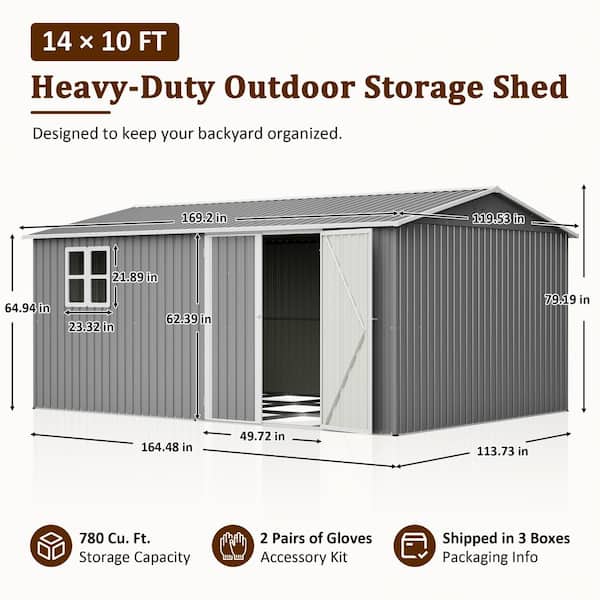 Ama pear Gray 14 ft. W x 10 ft. D Metal Outdoor Storage Shed with