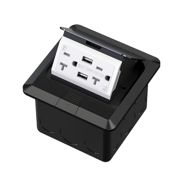 Vrbgify Black 20 Amp Tamper Resistant Duplex Outlet with USB Chargers Pop Up Floor Waterproof Electrical Outlet Receptacle