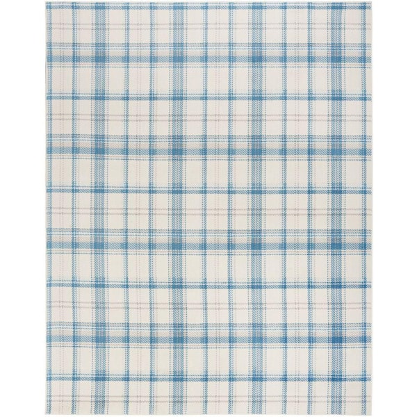 Nourison Grafix Ivory Blue 5 ft. x 7 ft. Plaid Contemporary Area Rug