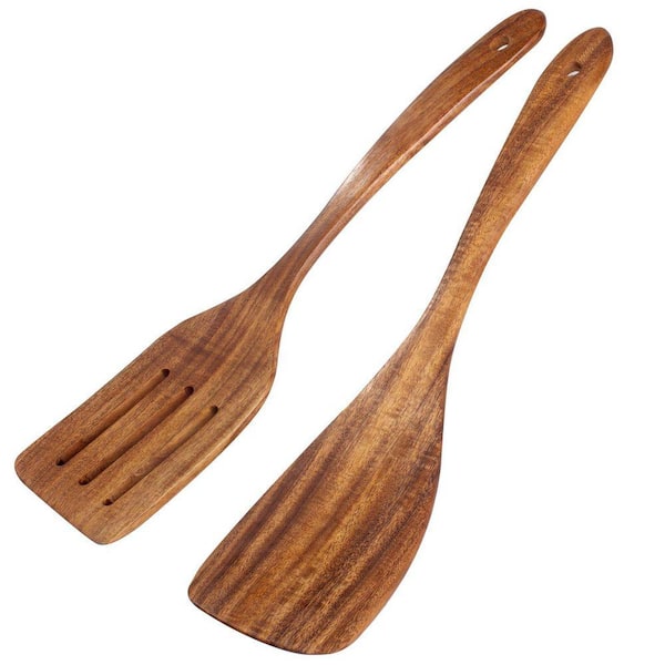 Acacia Finish Wooden Spatula Set Non-Stick Heat Resistant Ergonomic Grip Kitchen Cooking Utensil 2 Pack