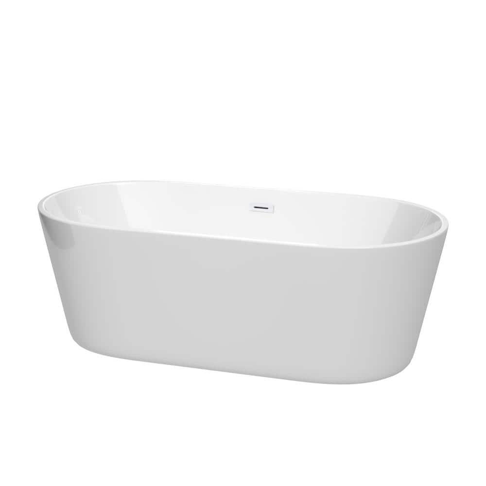 Carissa 67-Inch White Acrylic Freestanding Bathtub with Shiny White Trim