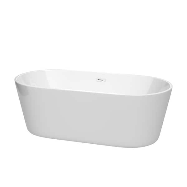 Wyndham Collection Carissa CD 67 in. x 31.5 in. Soaking Bathtub with Center Drain in White with Shiny White Trim