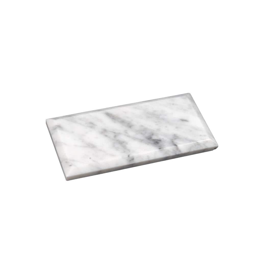 White and Gray Beveled Polished Marble 3x6 Subway Tile