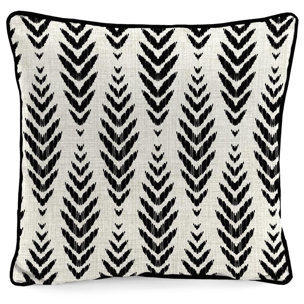 16" Black and White Geometric Leaves Reversible Outdoor Pillow