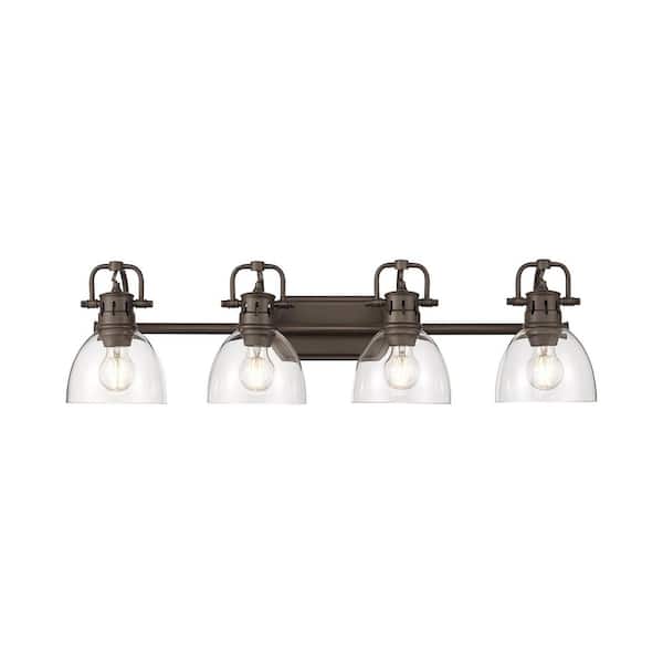 Golden Lighting Duncan 8.25 in. 4 Light Rubbed Bronze Vanity Light with Clear Glass Shade