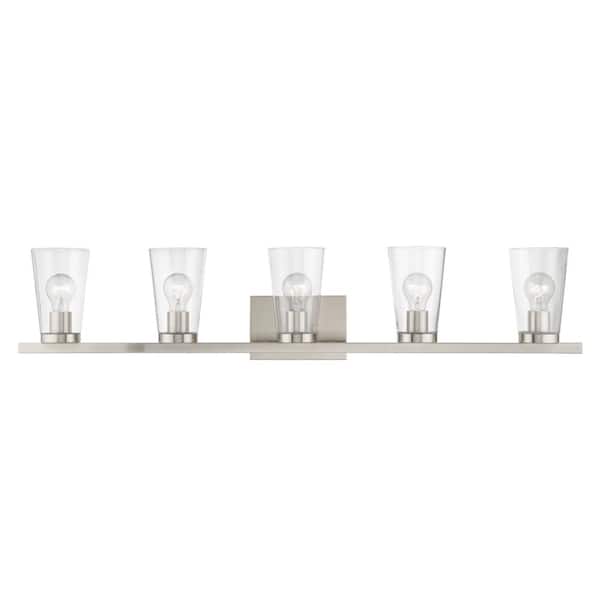 AVIANCE LIGHTING Ridgeway 40 in. 5-Light Brushed Nickel Vanity Light with Clear Glass