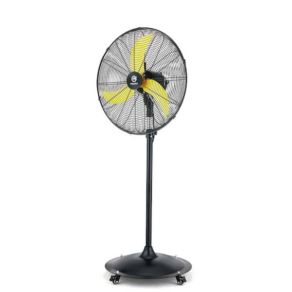 24 in. Oscillating Pedestal Fan in Black with Yellow Blades, All Sealed Brushless DC Motor, Waterproof, Outdoor