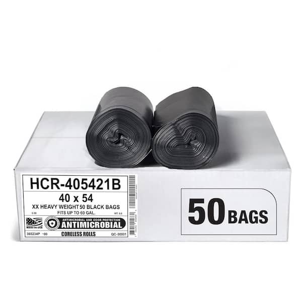 High Density Trash Bags, 55 60 Gal. 50 Count, 21 Micron (eq), 40 in. x 54 in. Clear, for Bathroom, Office, Industrial,