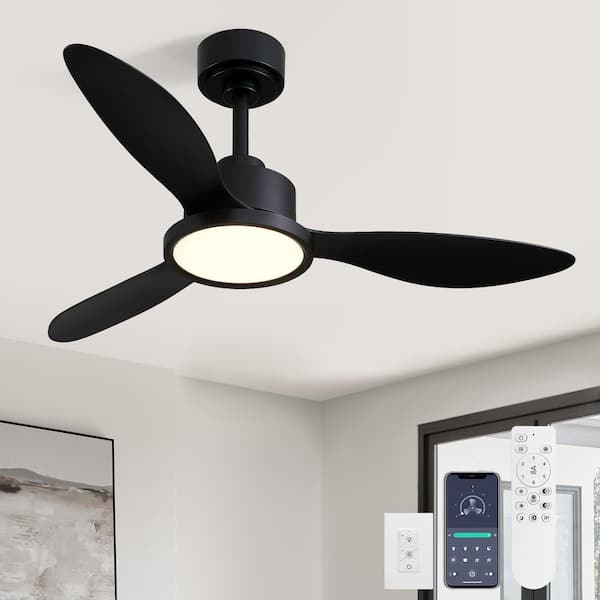 42 in. Smart Indoor Dimmable Integrated LED Black 3 Blades Ceiling Fan with Light Kit and Remote Control