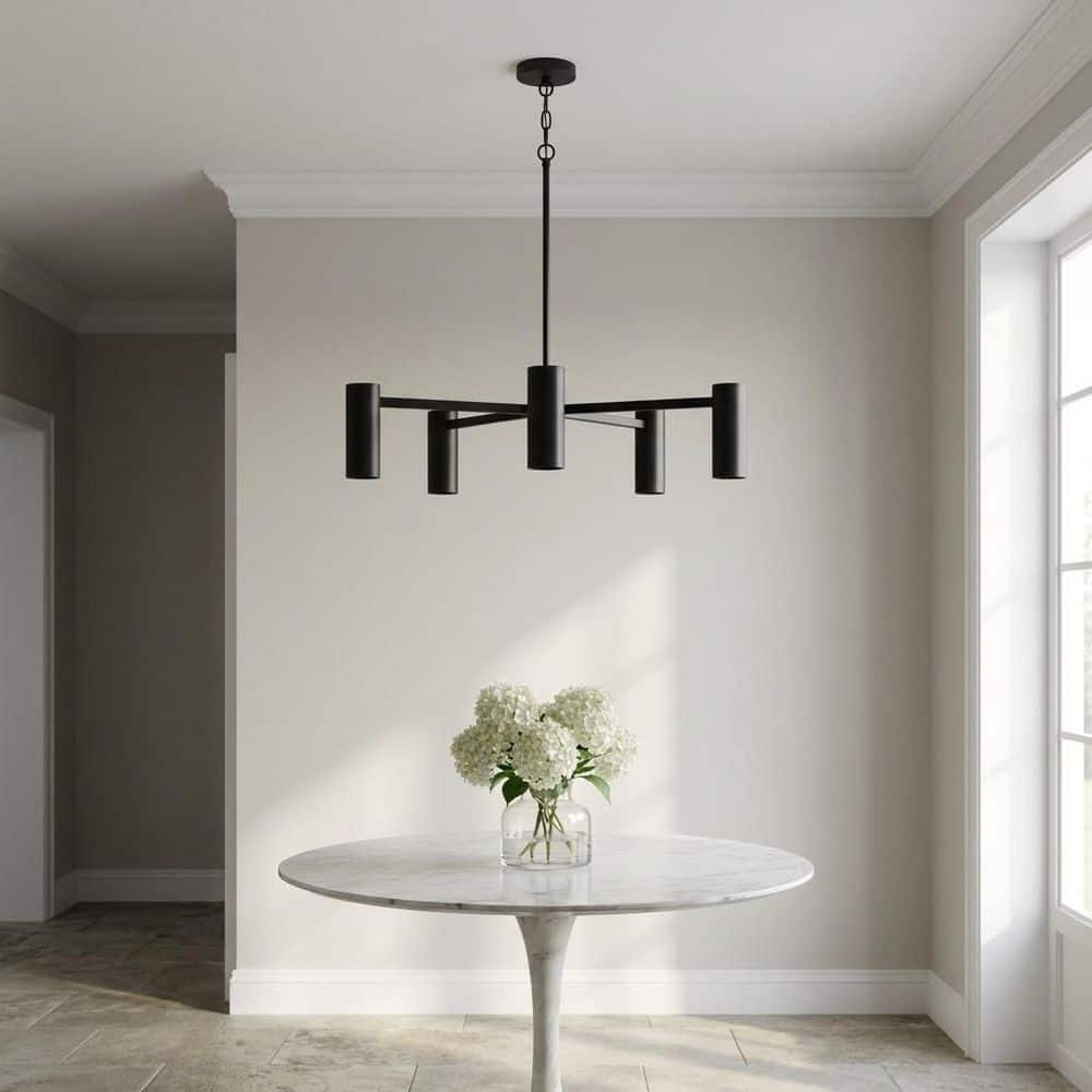 Zentro 29 in. W x 6.75 in. H 5-Light Midnight Black Chandelier with Metal Shades, Bulbs Included price history on PriceWatchPro
