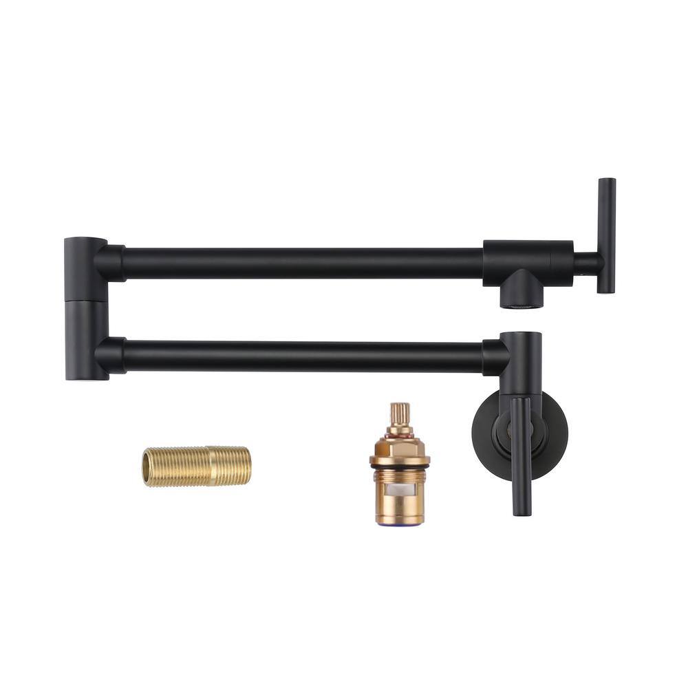 IVIGA Contemporary Wall Mounted Pot Filler with 2 Handles in Black