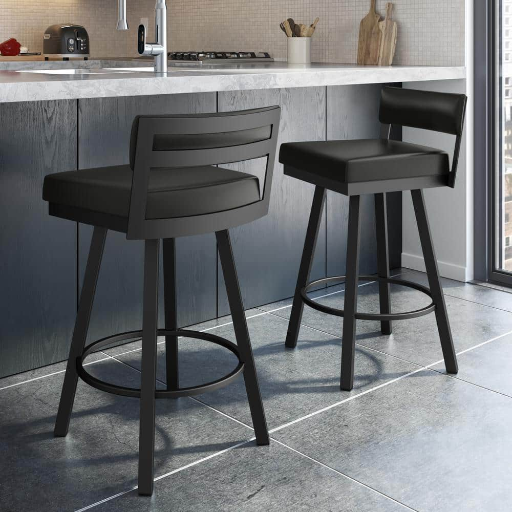 Amisco Travis 30 in. Black Faux Leather / Black Metal Swivel Bar Stool ...