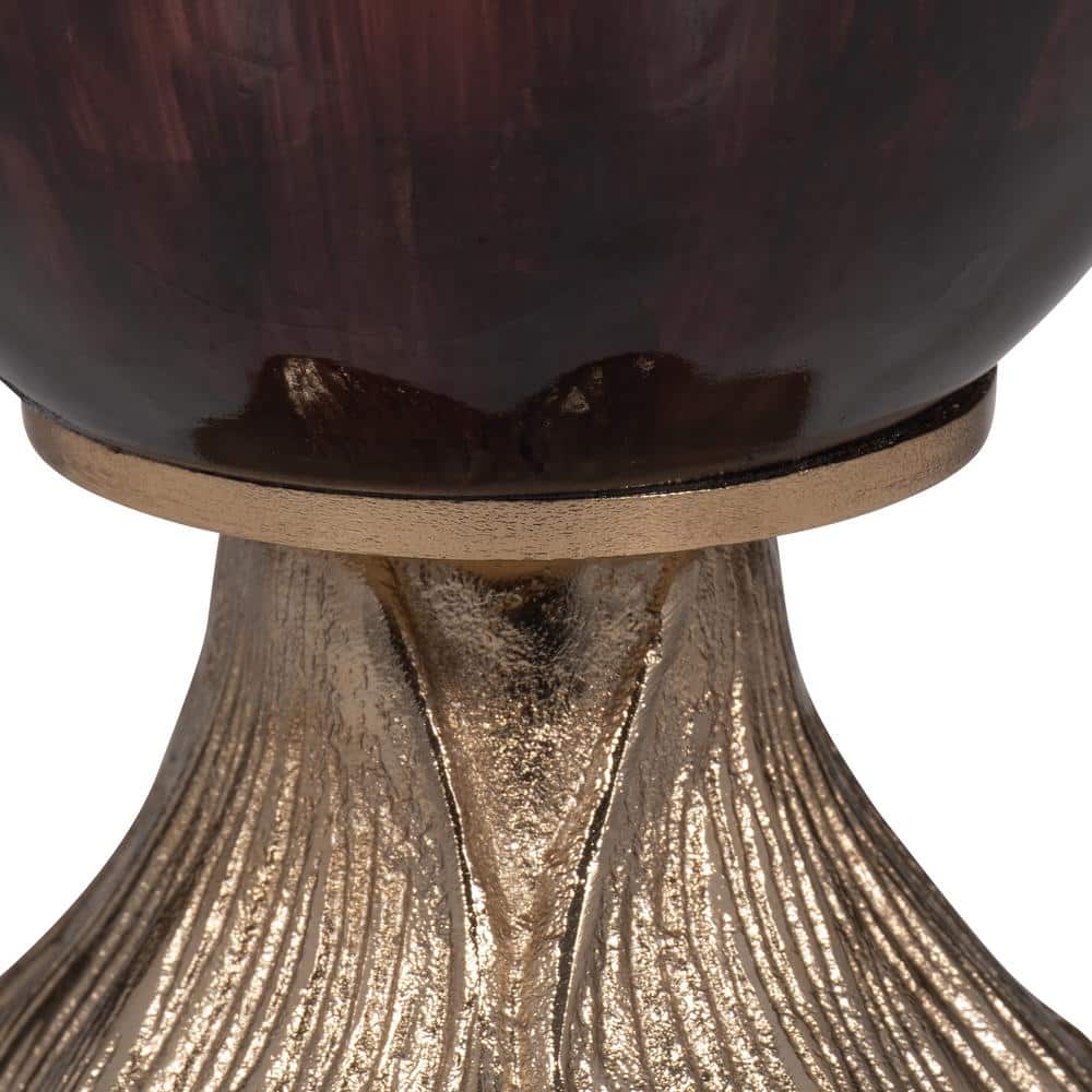 15" Bronze & Copper Glass Vase with Leaf Base