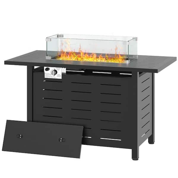 44 in. Patio Rectangular Metal Fire Pit Table with Cover
