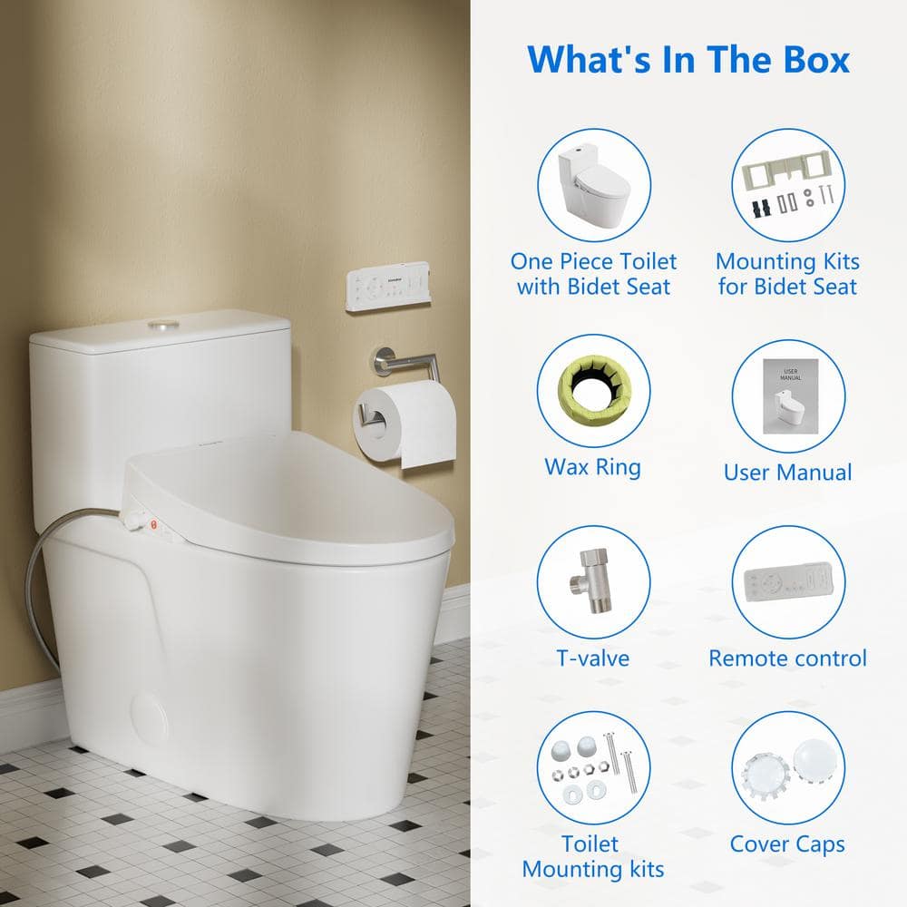 White Ceramic Elongated Dual Flush Bidet Toilet Combo