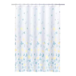 Printed PEVA 70 in. x 72 in. Blue Scattered Butterflies Shower Curtain
