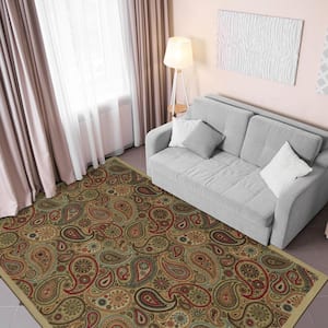 Ottohome Collection Non-Slip Rubberback Paisley Design 3x5 Indoor Area Rug, 3 ft. 3 in. x 5 ft., Camel