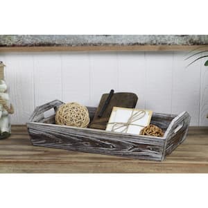 Deep Wooden Shabby White Tray with Side handles
