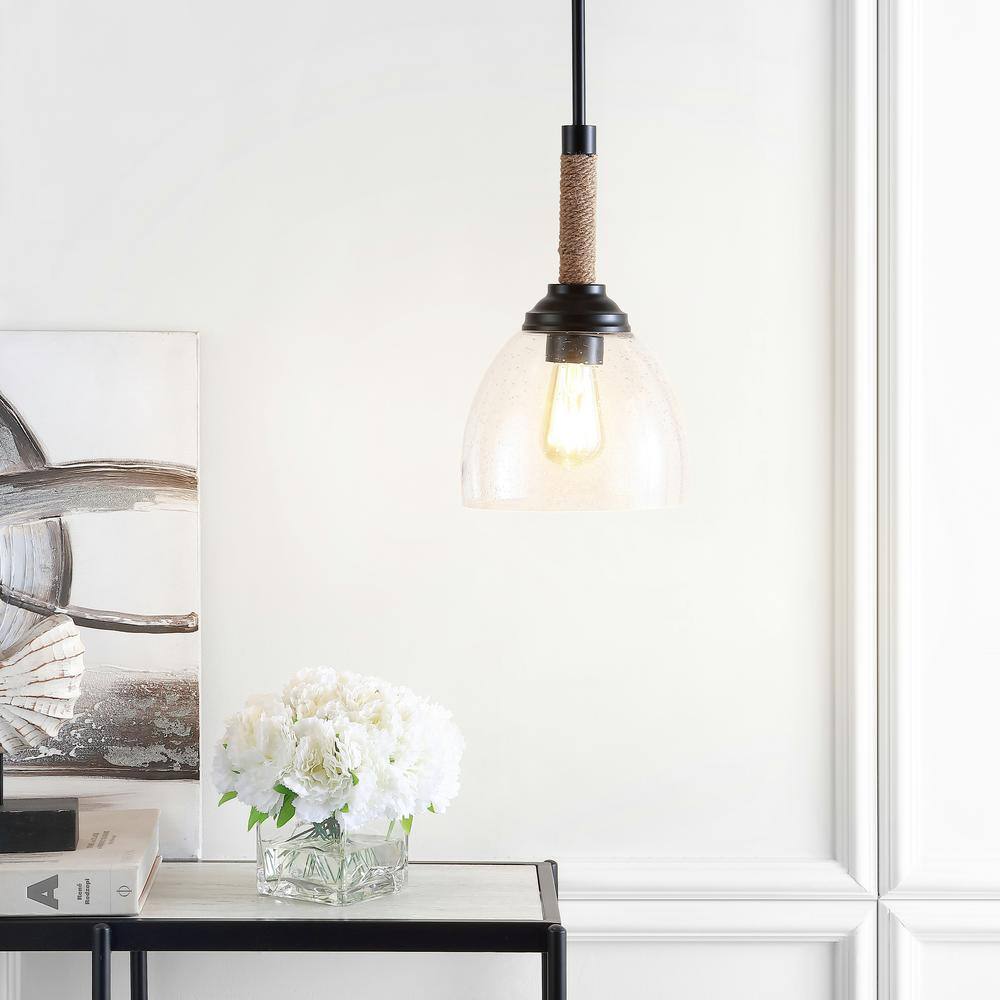 Alys 7.63" Modern Rustic Iron & Clear Glass LED Pendant - Black