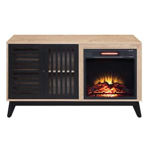 46 in. Wooden Freestanding Electric Fireplace TV Stand in Oak and Espresso Finish