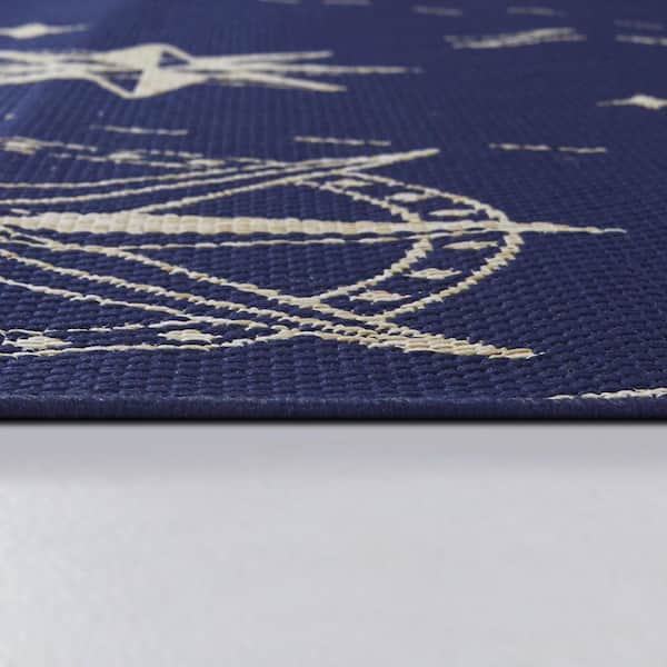 Rozalie Navy Blue 7 ft. 10 in. x 10 ft. Nautical Indoor/Outdoor Area Rug