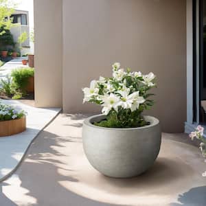 Lightweight 19 in. x 13 in. Light Gray Extra Large Tall Round Concrete Plant Pot / Planter for Indoor and Outdoor