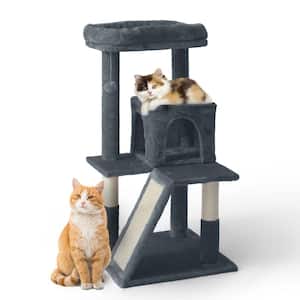 37 in. Dark Grey Cat Tower for Indoor Cats, Modern Cute 37 in. Small Cat Tree with Widened Perch