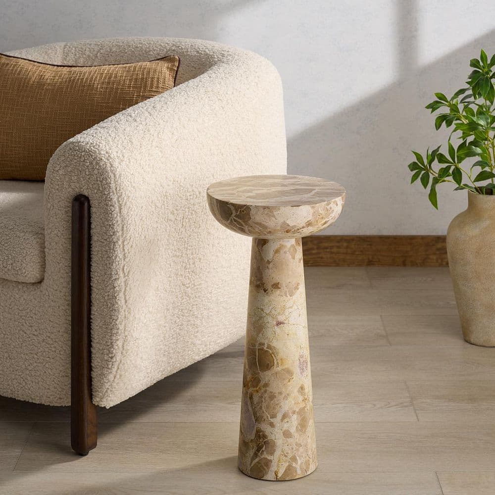 Glendale 10 in. Beige Round Marble End Table