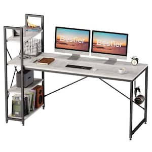 63 in. Retro Grey Oak-Light Computer Desk with Adjustable Storage Shelves